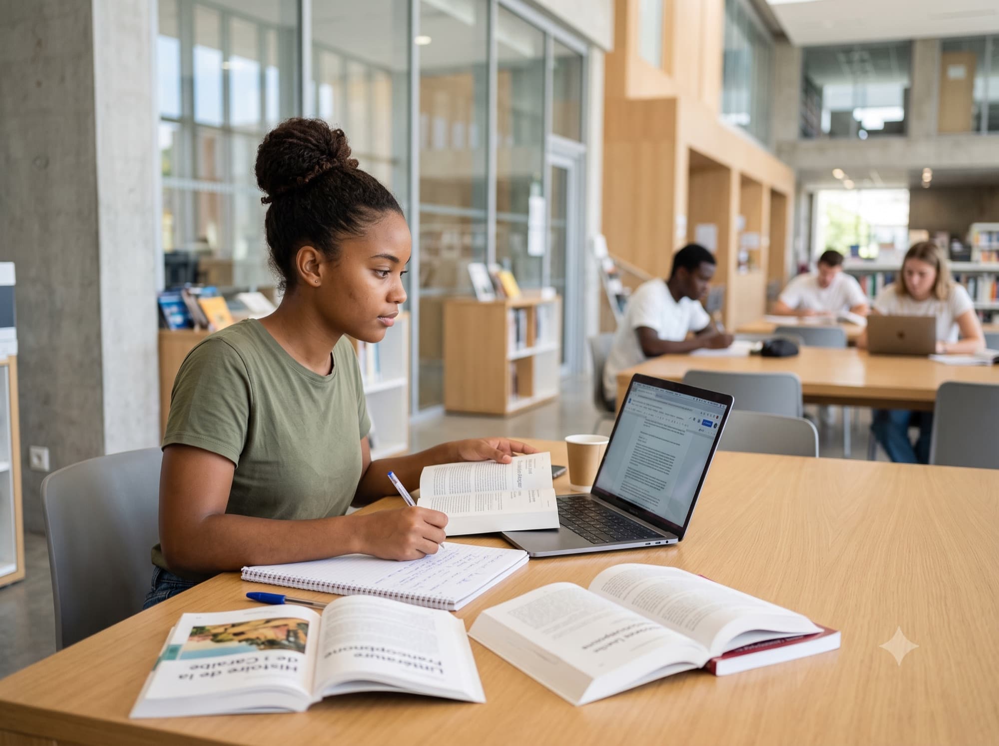 Étudiante consultant des ressources pratiques sur son ordinateur portable